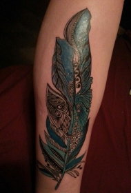 手臂很棒的绿松石部落羽毛纹身图案