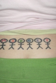 腰部彩色的六个小矮人纹身图案
