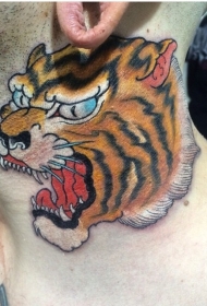 颈部亚洲风格彩色的咆哮老虎纹身图案