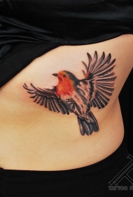 侧肋飞行小鸟简单彩色纹身图案