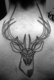背部漂亮黑色线条鹿头纹身图案