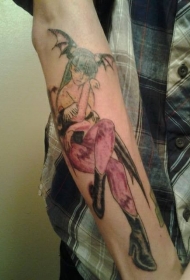 手臂亚洲卡通风格彩色恶魔女孩纹身图案