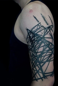 大臂黑色简单的电力线塔纹身图案