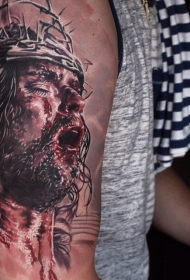 手臂宗教风格血腥的耶稣肖像纹身图案
