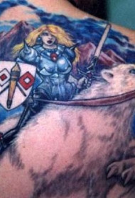 北极熊与幻想战士纹身图案
