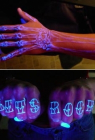 手臂骨骼和手指字母荧光纹身图案