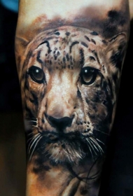 非常逼真的写实彩绘豹子头像纹身图案