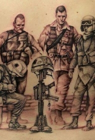 背部军队士兵纪念哀悼纹身图案