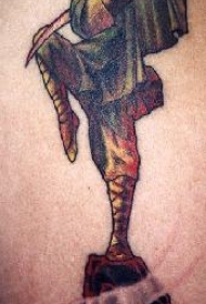 战士僧侣一条腿冥想彩色纹身图案