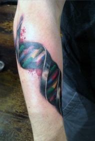 手臂七彩元素的DNA符号纹身图案