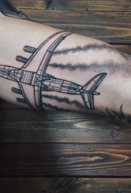 大臂素描风格黑色大客机飞行纹身图案