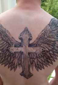 背部伟大可爱的翅膀十字架纹身图案