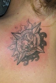 太阳和月亮符号颈部纹身图案