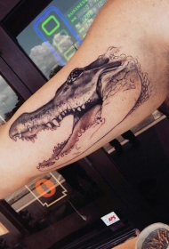 手臂写实的黑白小鳄鱼头部纹身图案
