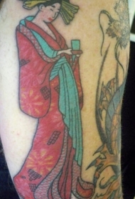 手臂彩色的艺妓女孩纹身图案