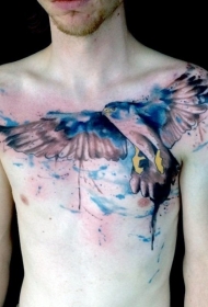 男性胸部美丽的水彩风格大鹰纹身图案