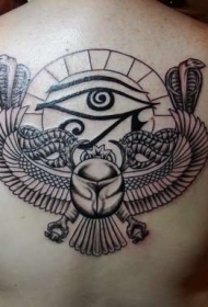 背部埃及主题的荷鲁斯之眼和眼镜蛇纹身图案