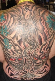 背部亚洲恶魔彩色纹身图案