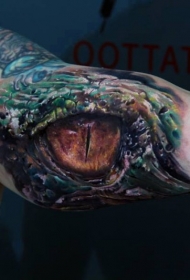 手臂丰富多彩的逼真动物眼睛纹身图案