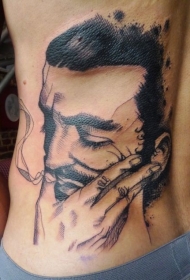 背部old school黑色的吸烟男子肖像纹身图案