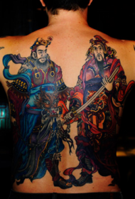 男性背部亚洲武士人像彩色纹身图案