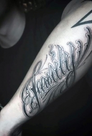 手臂设计漂亮的黑色花体字母纹身图案