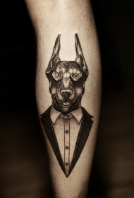 手臂有趣的设计黑白礼服杜宾犬纹身图案