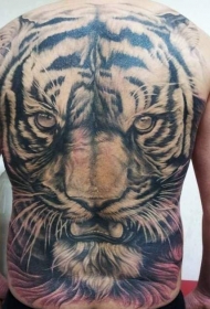 背部可爱的老虎头部白色纹身图案