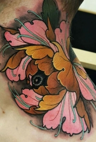 颈部现代风格彩色的花卉纹身图案
