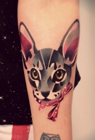 美丽的水彩猫手臂纹身图案