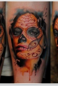 水彩的死亡女郎肖像手臂纹身图案