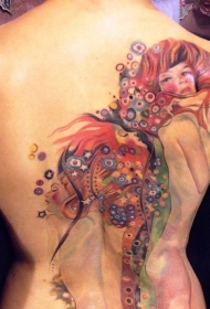 背部可爱的水彩女孩纹身图案