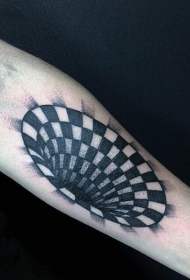 手臂难以置信的黑白方块催眠纹身图案