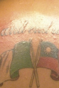背部意大利国旗和字母纹身图案