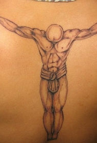 背部肌肉和秃头的男子纹身图案