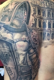 背部非常惊人的角斗士与罗马竞技场纹身图案