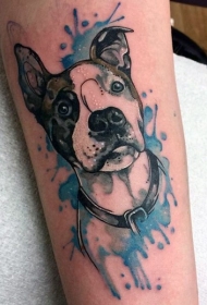 手臂有趣的卡通风格彩色可爱的狗纹身图案