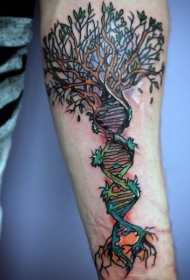 非常美丽的大树结合DNA手臂纹身图案
