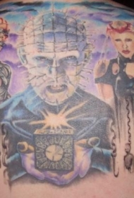 背部惊人的彩绘恐怖电影人物纹身图案