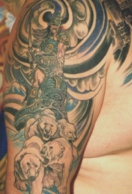 手臂奇特的北极熊战车纹身图案