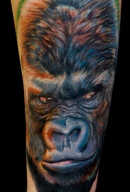 手臂彩色的大猩猩头部纹身图案