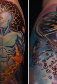 手臂科学主题的彩色DNA梵花纹身图案