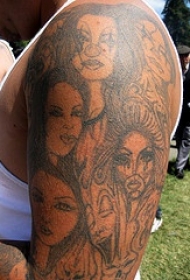 大臂一群小丑女孩肖像纹身图案