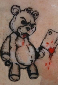 邪恶泰迪熊和斧头纹身图案