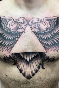 胸部黑白鹰与两个头部纹身图案