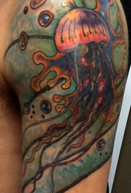 大臂冷色的海洋水母纹身图案