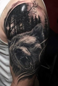 非常逼真的黑色森林熊头纹身图案