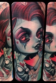 非常漂亮的彩绘邪恶女巫小臂纹身图案