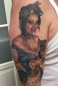大臂old school彩绘女人肖像纹身图案