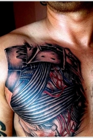 胸部电线和机械纹身图案